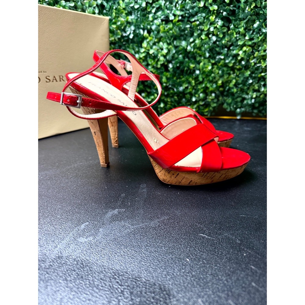 Franco Sarto Vaunt Sandals Womens 10M Red Patent Leather Ankle Strap Stiletto